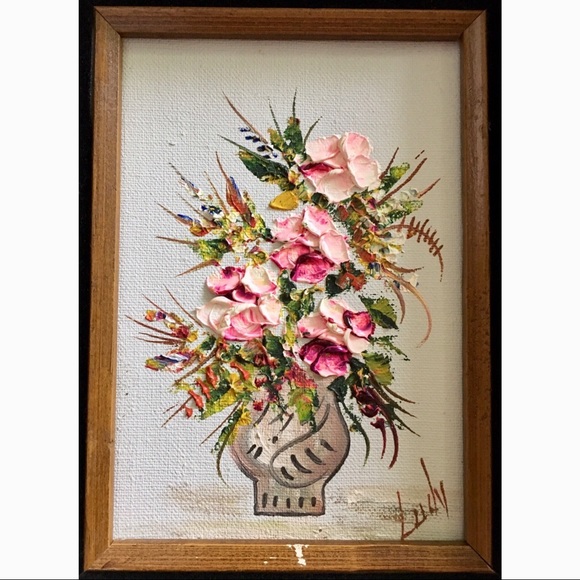 Vintage Other - SOLD :: Vintage Framed Flower Painting